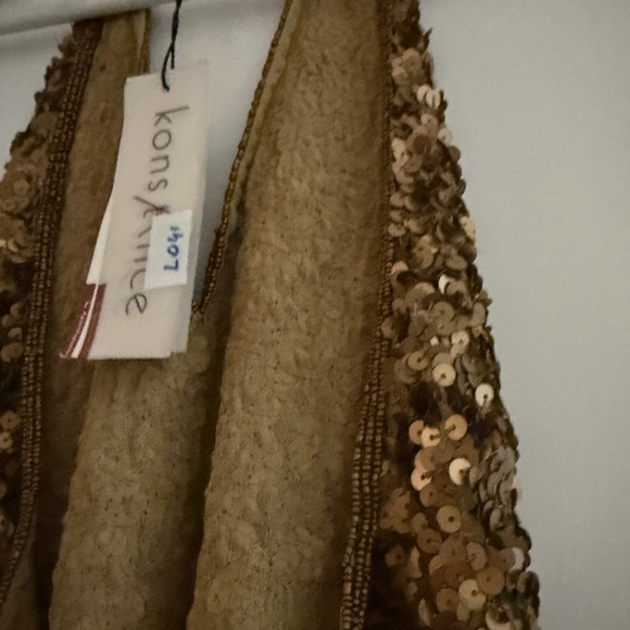 Gold Sequin y2k vintage Halter Top | Lace-Up Back | holiday NYE Party Glam NWT - Picture 3 of 3